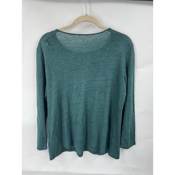 Garnet Hill Organic Linen Mabel Top Women Small Green Embroidered Bohemian - Picture 2 of 10